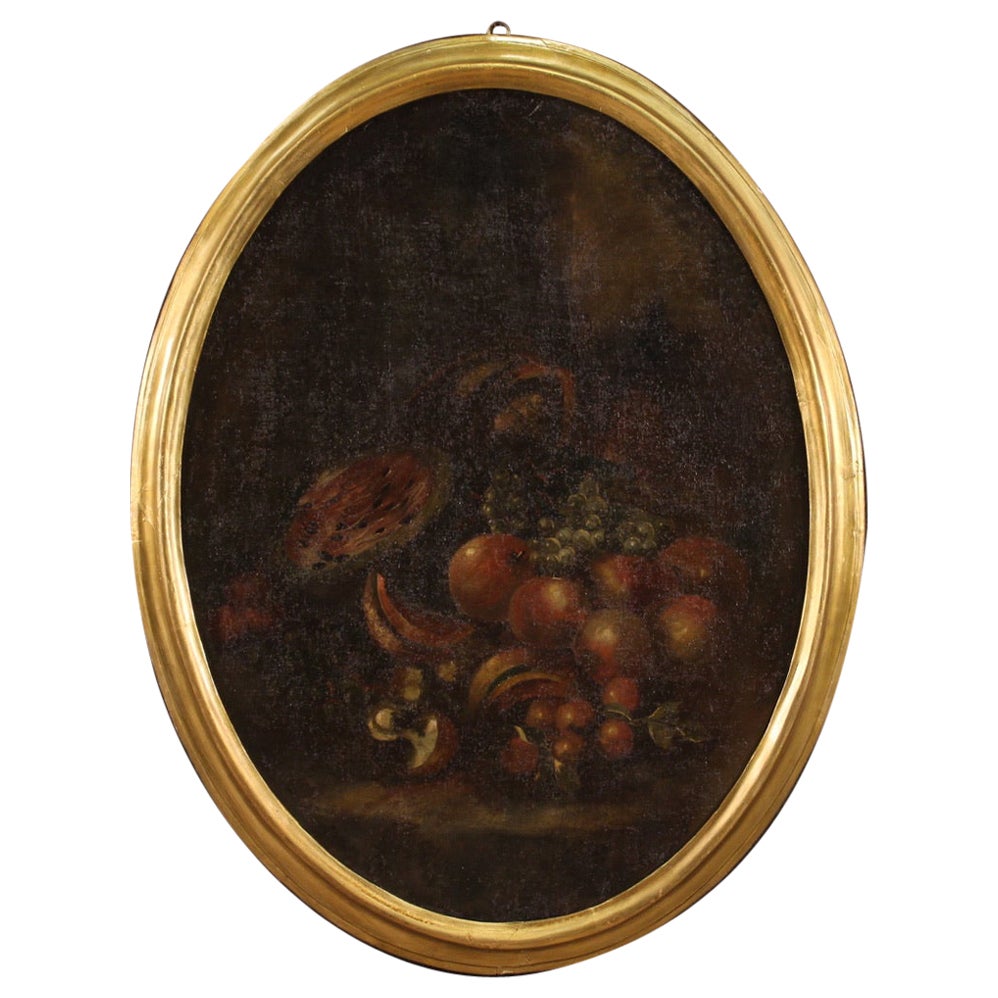 18th Century Oil on Canvas Italian Antique Oval Painting Still Life, 1750