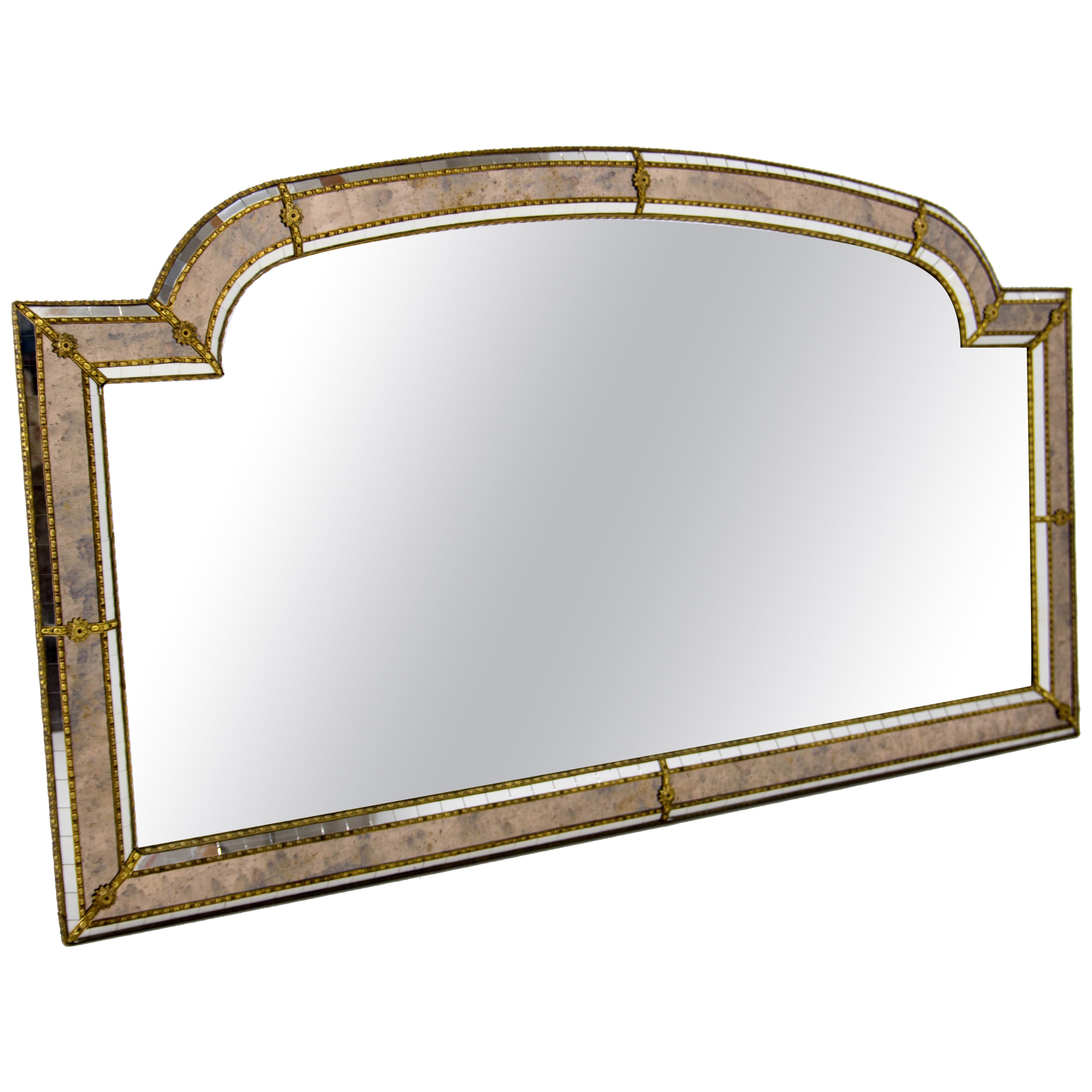 Multi-Facets Mirror with Brass Garlands, France, 1970s For Sale