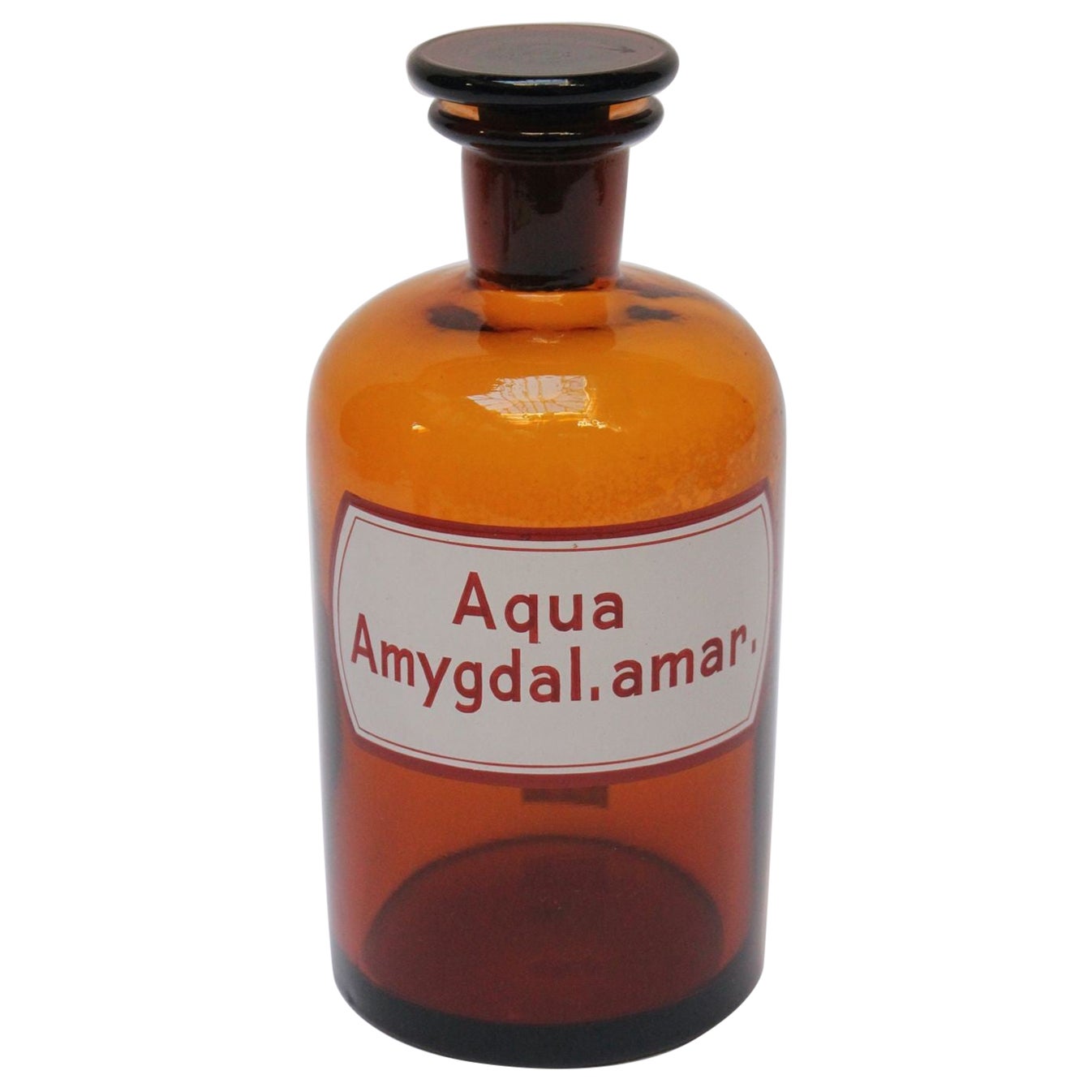 Vintage German Amber Glass "Aqua Amygdalae Amarae" Apothecary Bottle