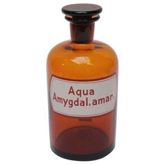 Vintage German Amber Glass "Aqua Amygdalae Amarae" Apothecary Bottle