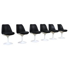 Set of 6 Tulip Dining Chairs in Black Leather by Eero Saarinen for Knoll, 1960s
