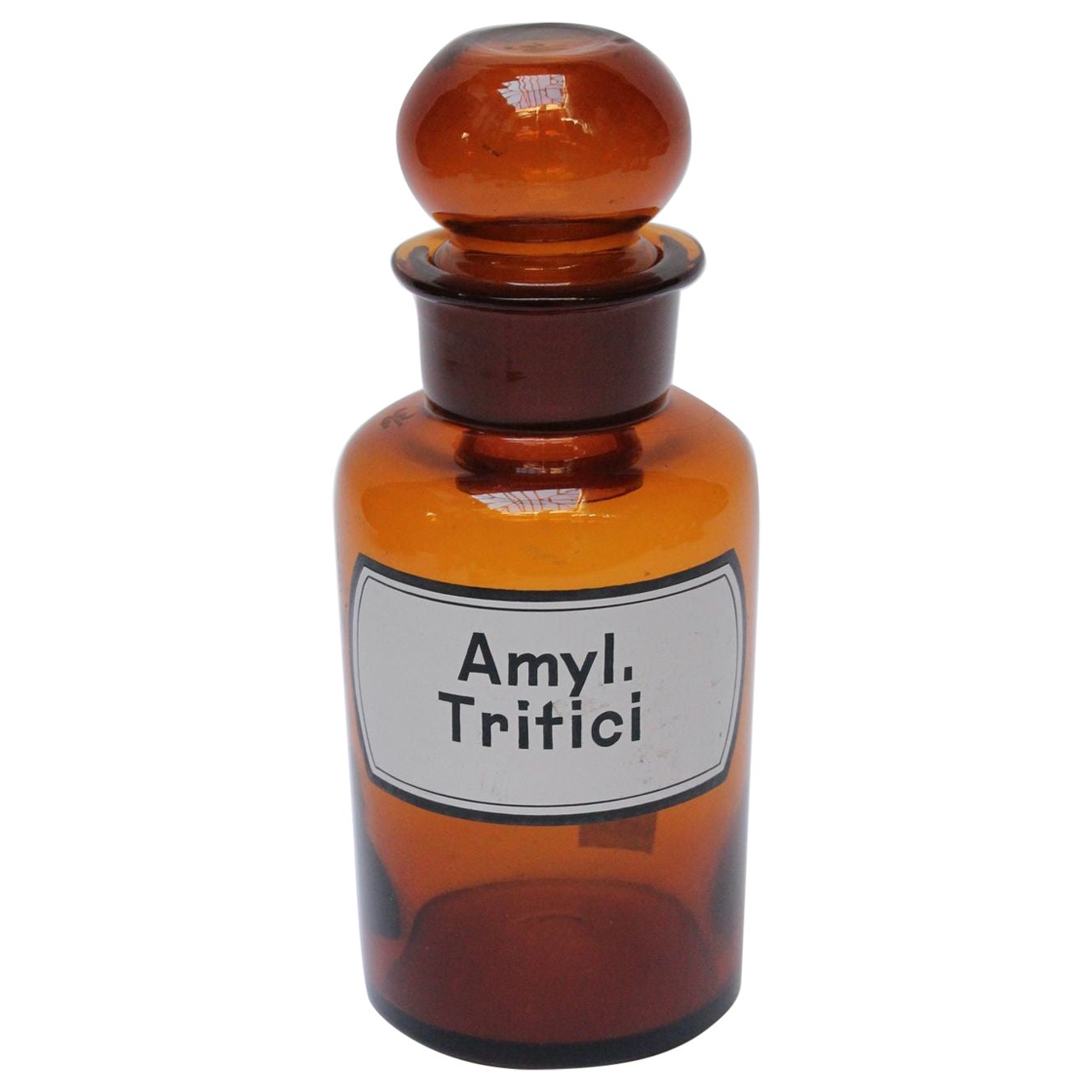 Apothekerflasche „Amylum Tritici“ aus deutschem Bernsteinglas im Angebot