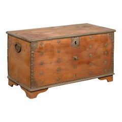 Rustic Indonesian 19th Century Wooden Blanket Chest with Brass Accents