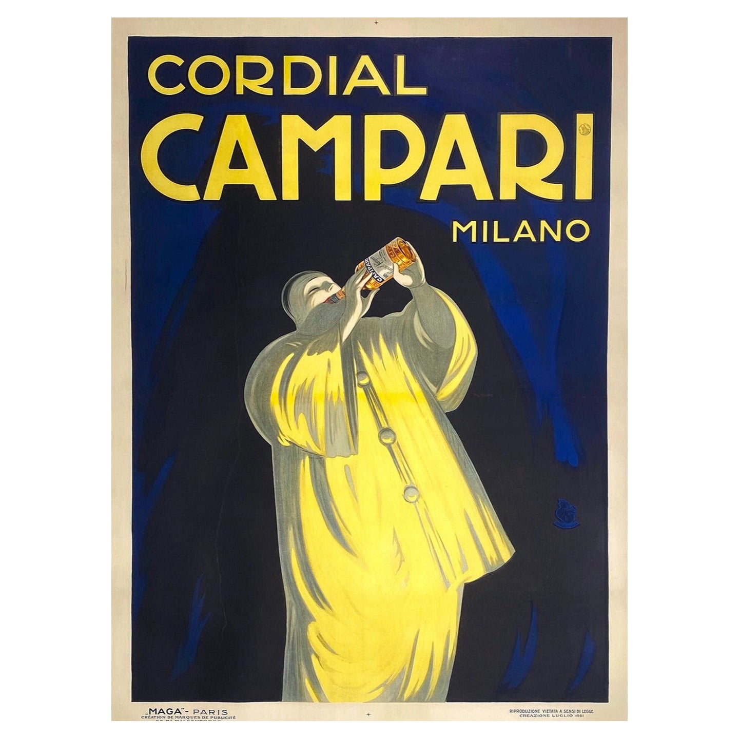 Affiche vintage d'origine Campari de 1921 - Cordial Campari Milano