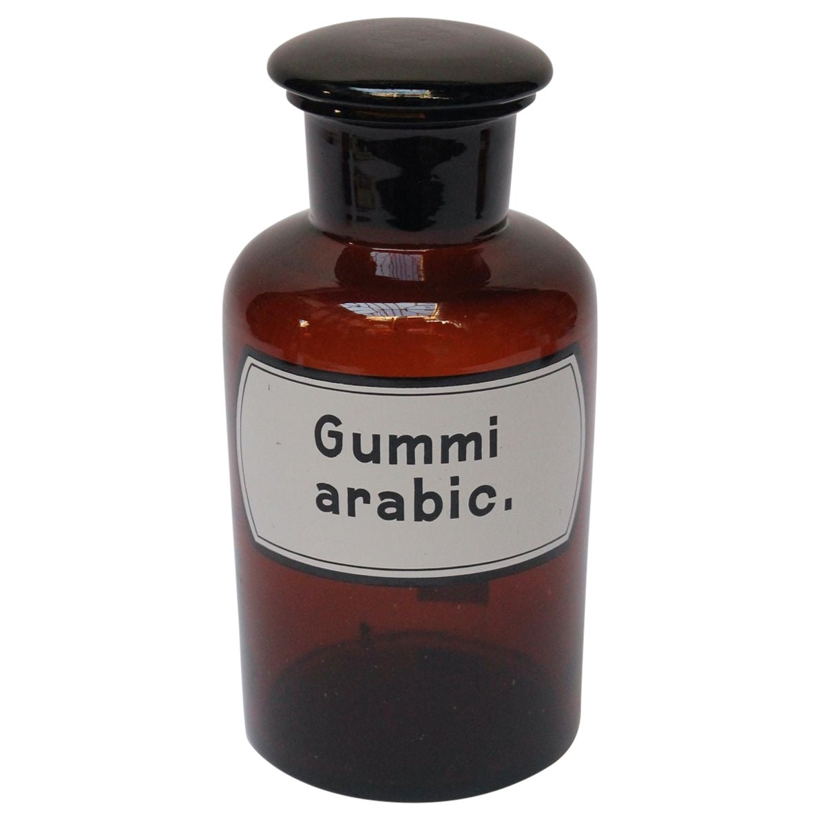L'apothicaire allemande « Gummi Arabicum » en verre ambré vintage