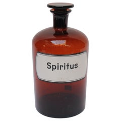 Große deutsche Bernsteinglas-Apothekerflasche „Spiritus“