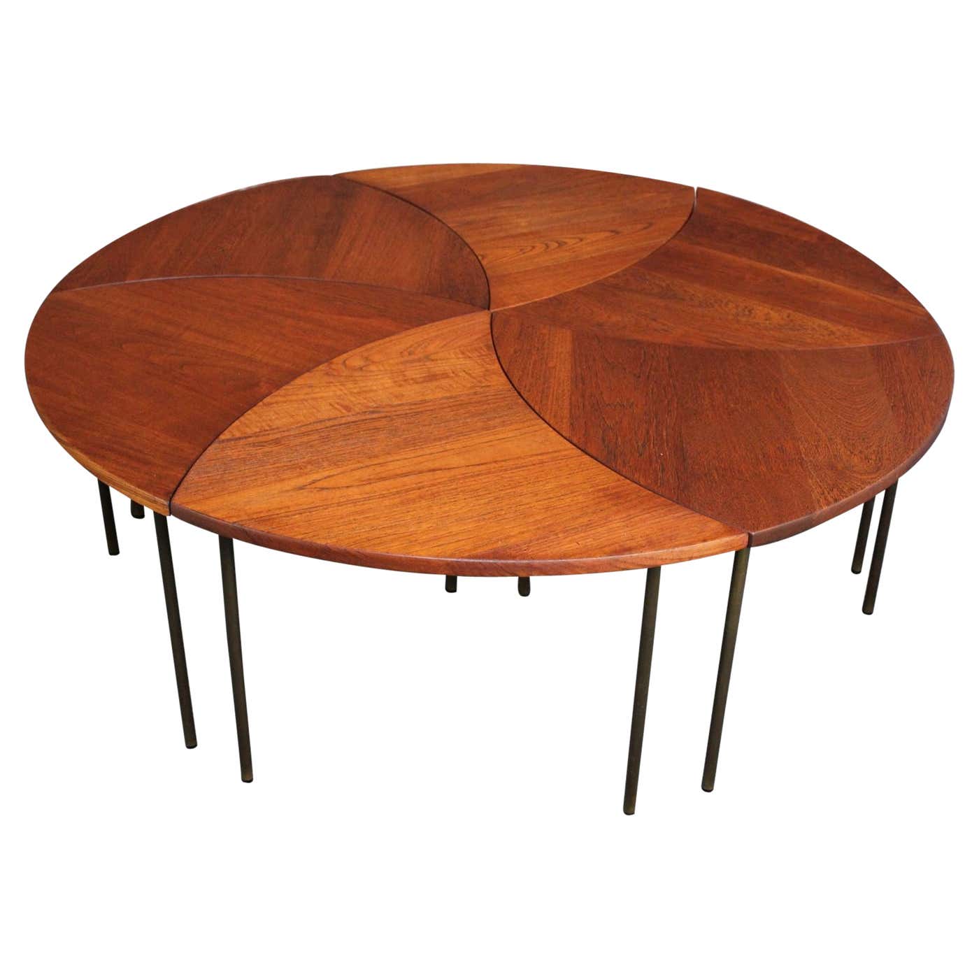 Danish Teak and Brass "Pinwheel" Segmented Coffee Table by Peter Hvidt ...