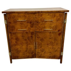 Mid-Century Modern Burlwood Hi-Boy Dresser / Wardrobe Cabinet, Brass Accent