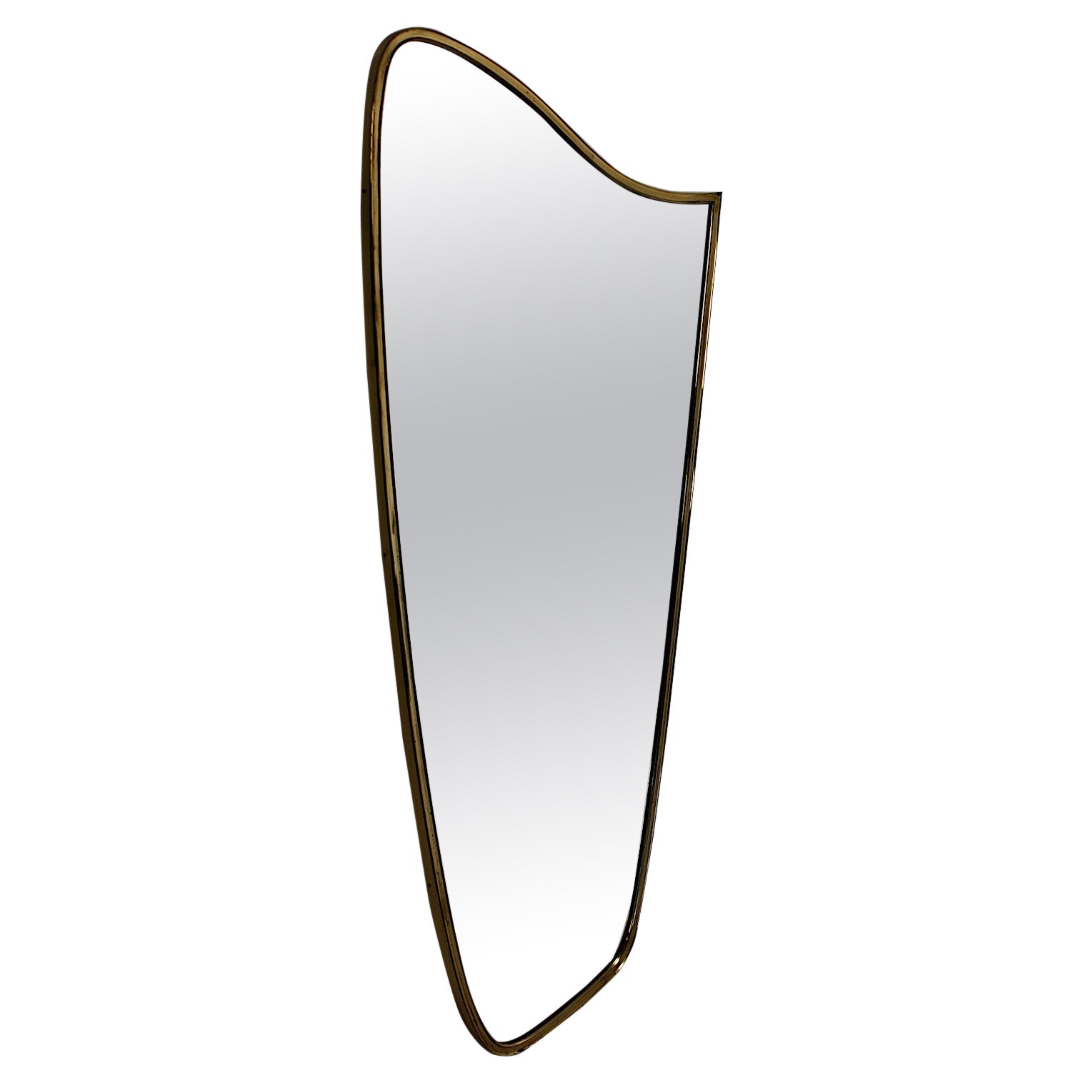 Mid-Century Modern Vintage Brass Floor Mirror Full Length Mirror, 1950s, Italy For Sale