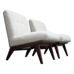 Pair of Bouclé Slipper Chairs Designed by Jens Risom for H.G. Knoll Associates