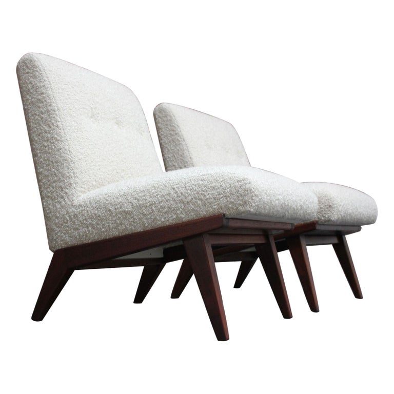 Pair of Boucle Slipper Chairs Designed by Jens Risom for H.G. Knoll Associates For Sale at 1stDibs risom chair boucle armless chair jens risom slipper chair