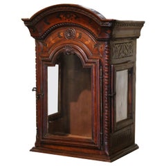 18th Century French Louis XV Carved Walnut Wall Vitrine Cabinet with Glass