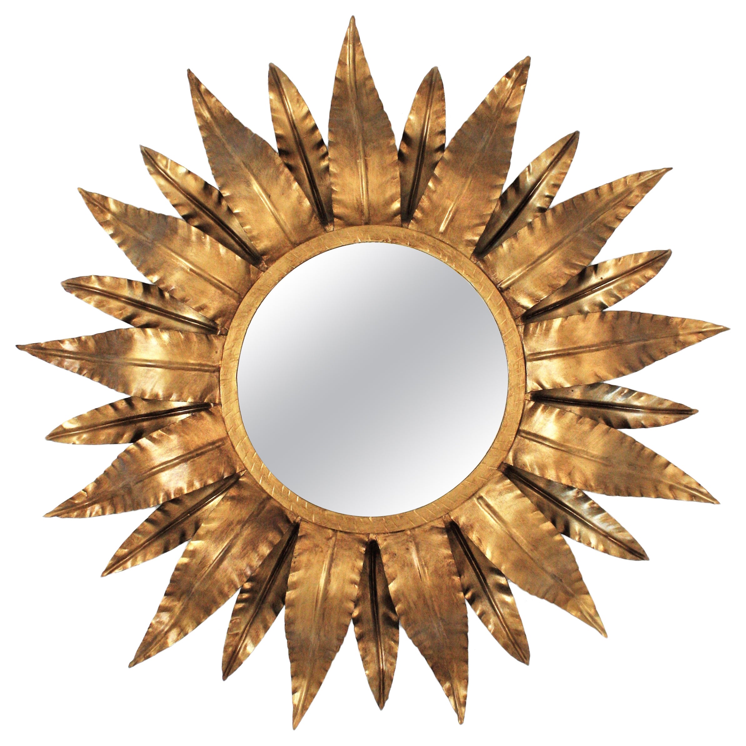Miroir espagnol Sunburst en métal doré en vente