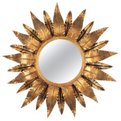 Spanish Sunburst Mirror, Gilt Metal, 1960s