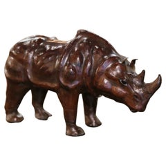 19th Century French Carved Patinated Leather Rhino Sculpture