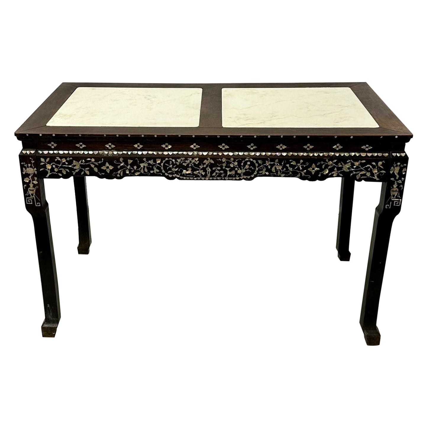 Syrian Console / Alter Table Rosewood and Mother of Pearl Inlay with Marble Top For Sale