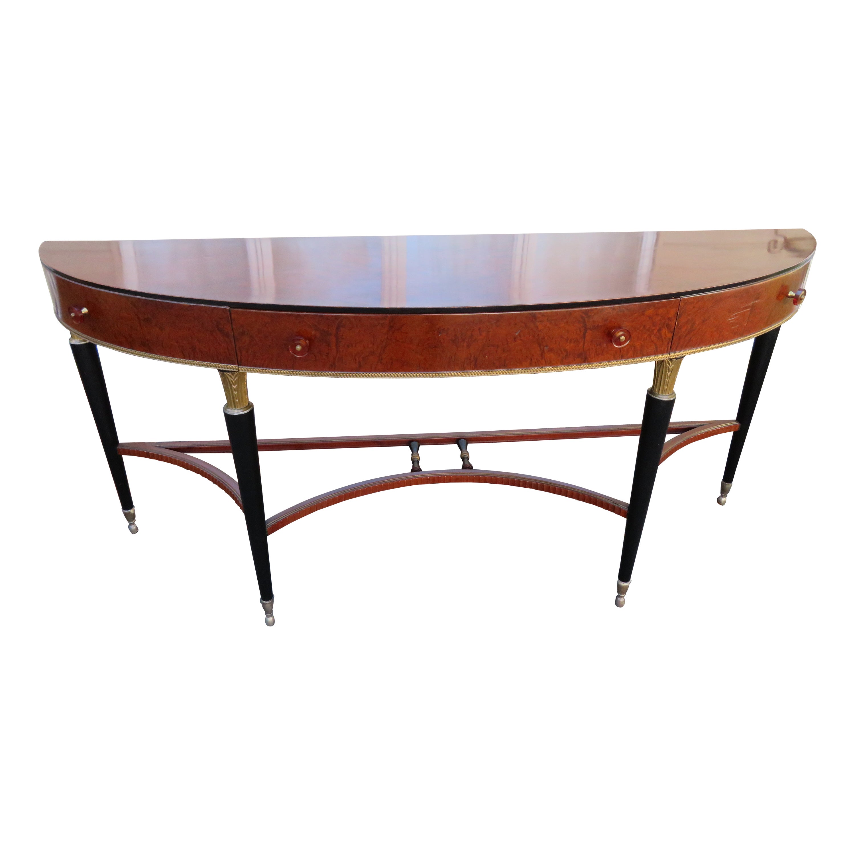 Stunning Louis XVI Style French Mahogany Demilune Console Table For Sale