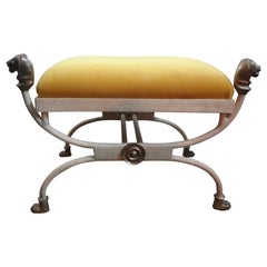 Italian Neoclassical Style Iron and Brass Curule Bench with Lions Heads