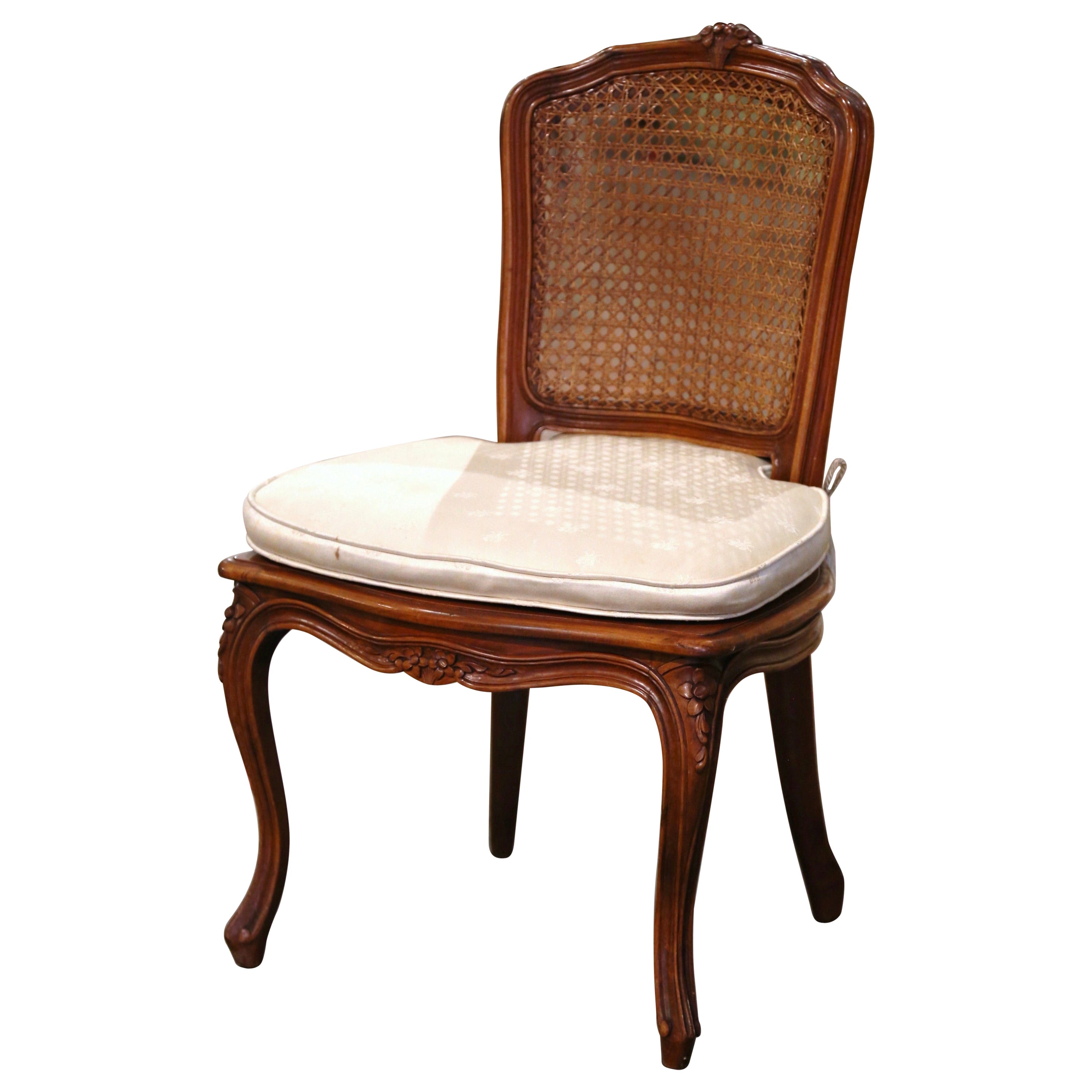 Mid-20th Century French Louis XV Carved Walnut and Cane Low Chair or Child Chair For Sale