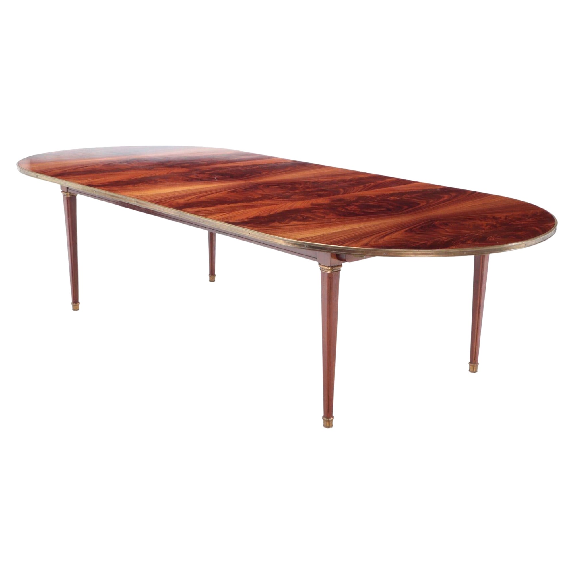 Large Bronze Mounted Flame Mahogany Dining Table with 2 Leaves, circa 1945