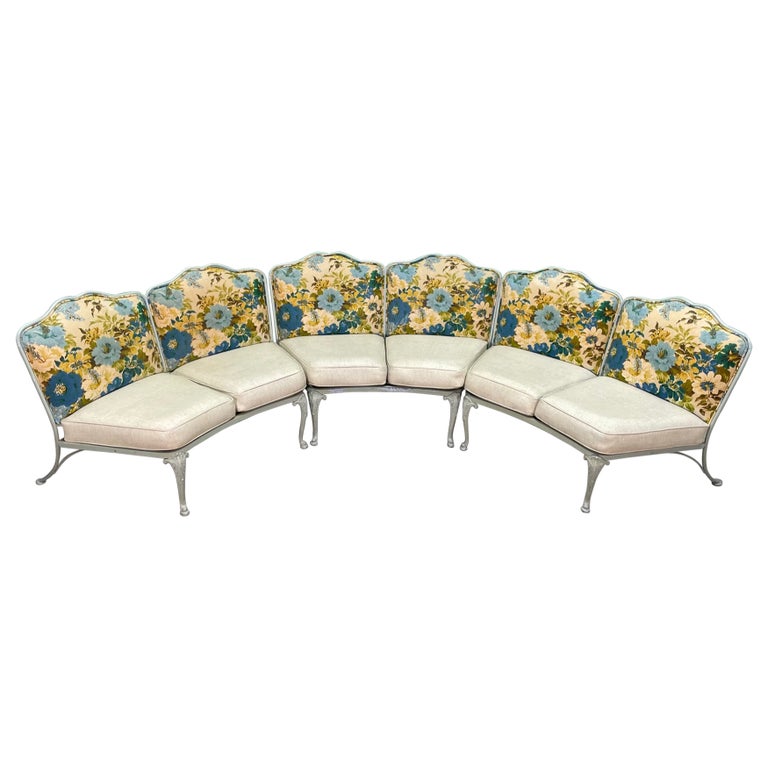 Russell Woodard Signed Wrought Iron Curved Sectional Patio Sofa For
