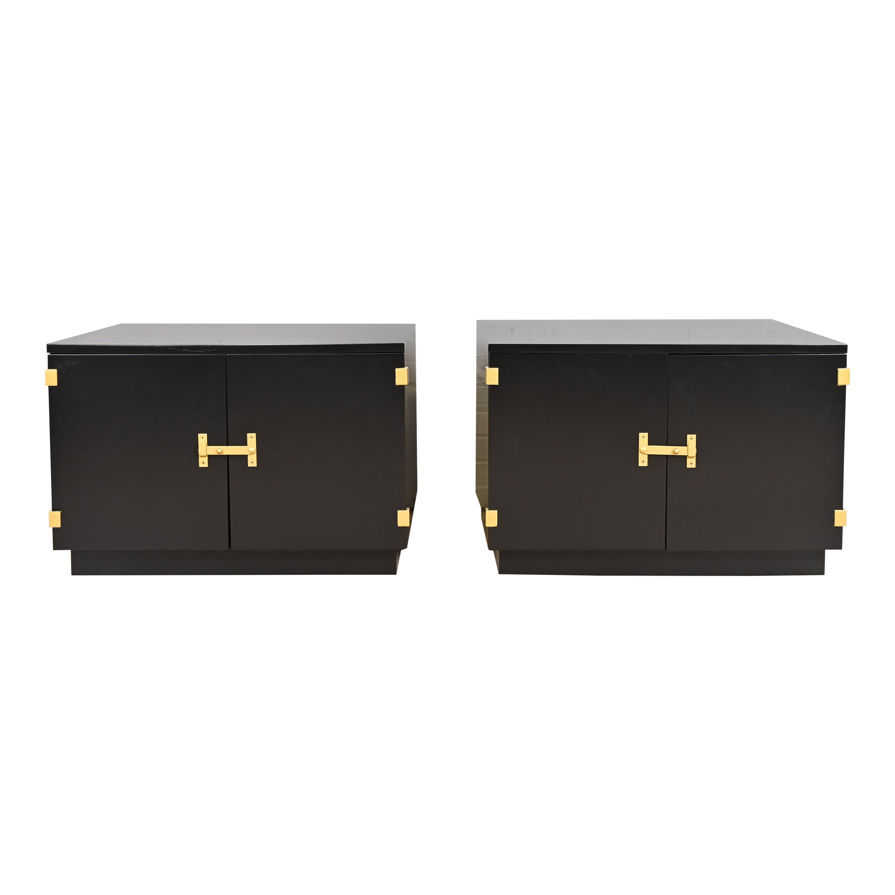 Milo Baughman for Directional Black Lacquered Large Bedside Chests or End Tables