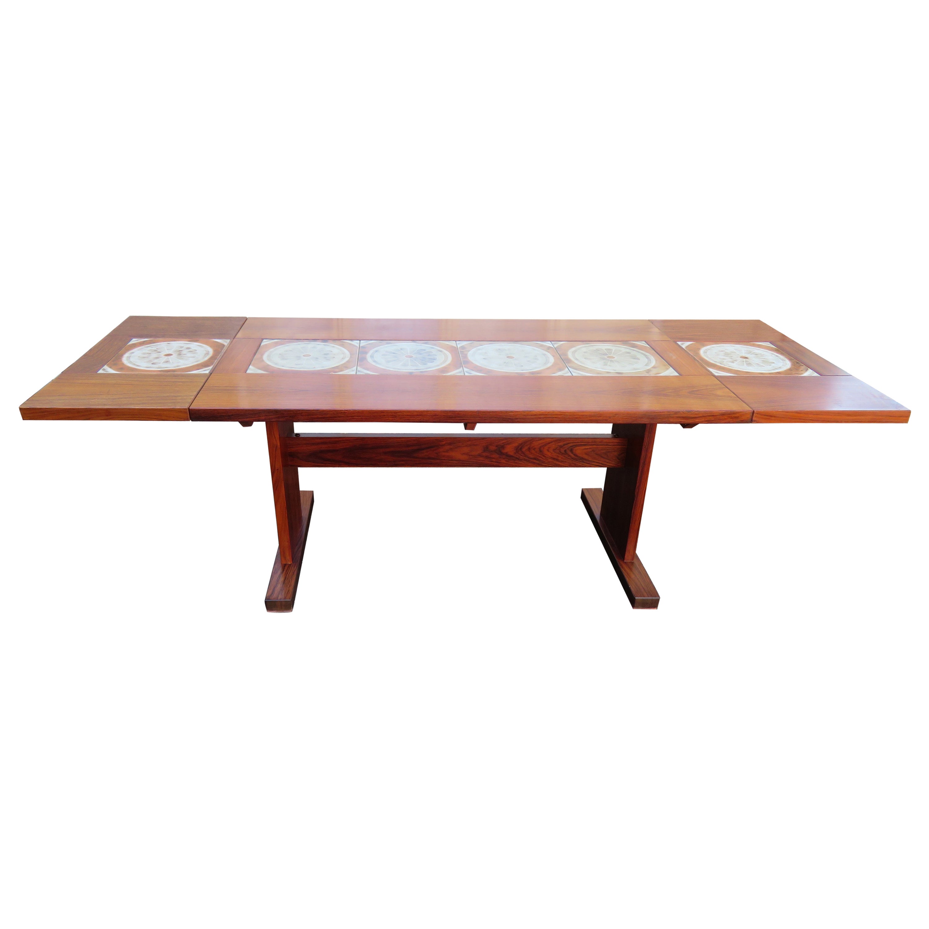 1970s Ox Art Danish Rosewood Tile Drop Leaf Dining Table Midcentury For Sale