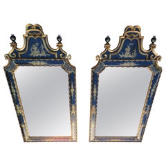 Exciting Pair Gilt Chinoiserie Wall Mirrors Black Lacquered