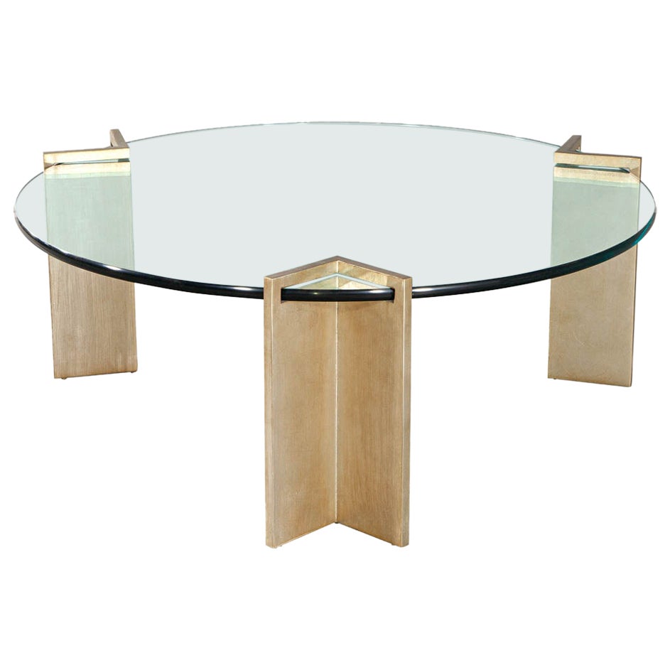 Table basse ronde moderne en métal et verre par Pace Collection