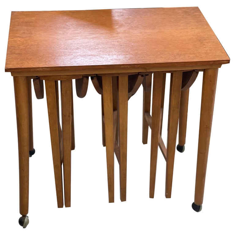 Vintage MidCentury Modern Nesting Tables on Casters. UK Import For