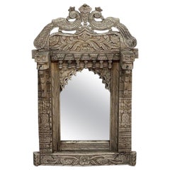 Aged Wood Carved Details Mirror
