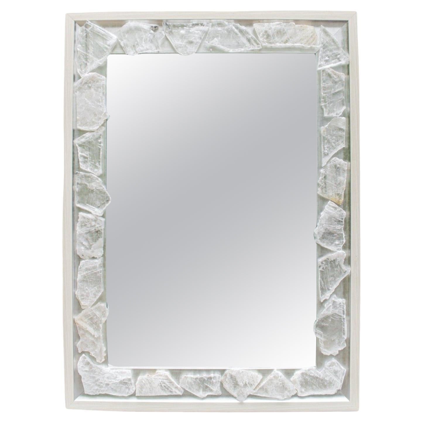 Selenit-Spiegel mit silbernem und cremefarbenem Rahmen von Interi im Angebot