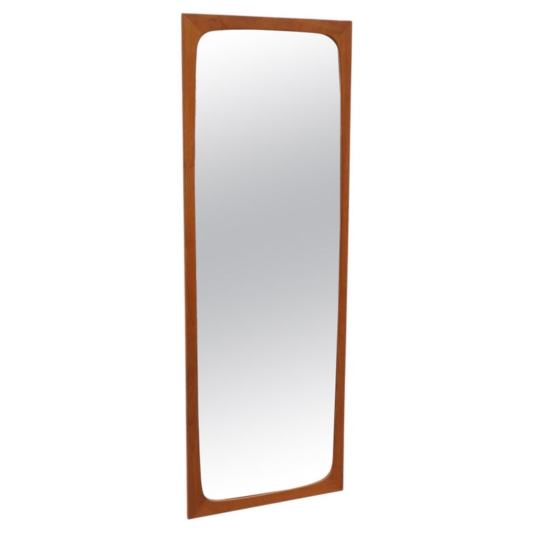 MidCentury Tall Danish Teak Wall Mount Mirror For Sale at 1stDibs