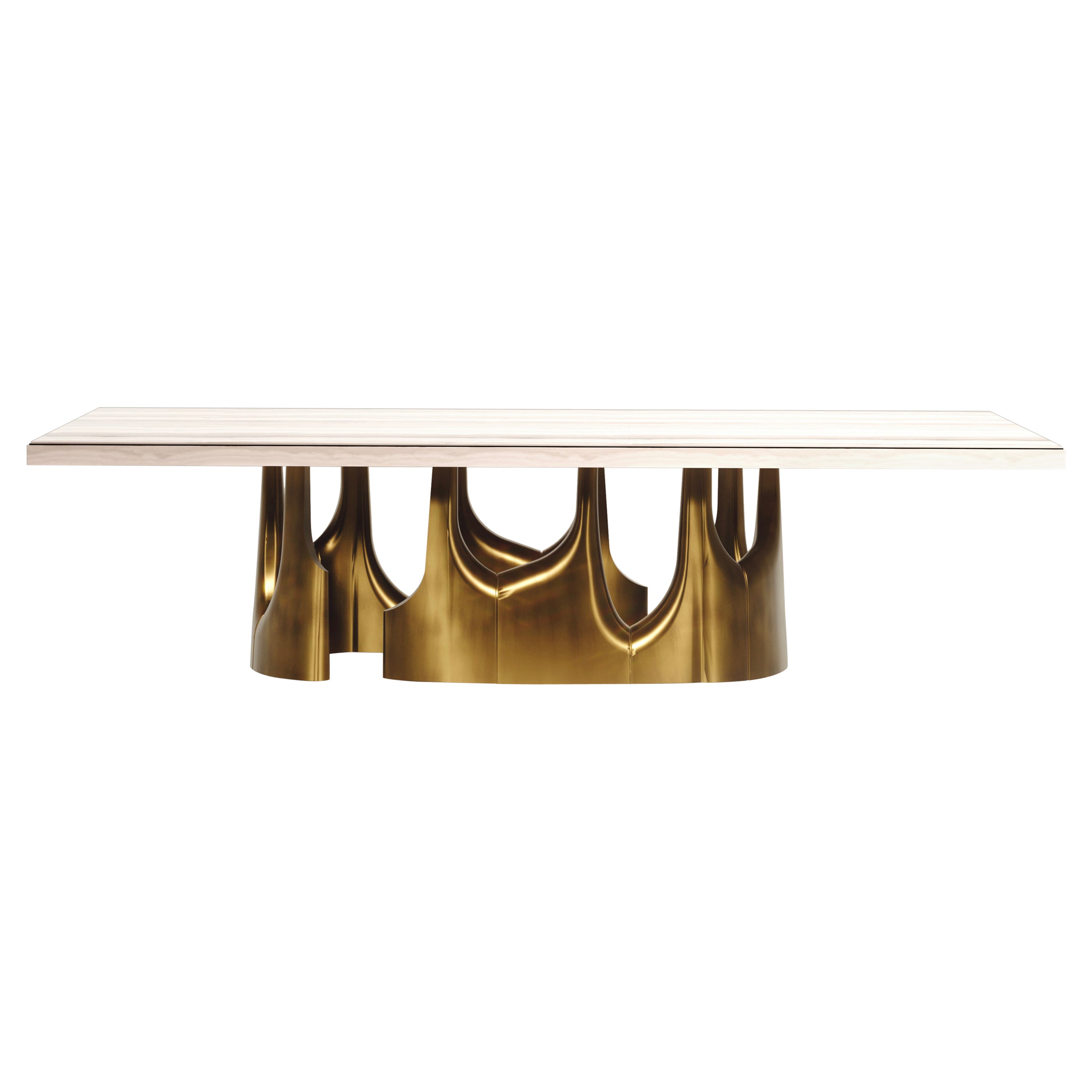 Onyx Dining Table with Bronze-Patina Brass Accents by R&Y Augousti For Sale