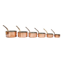 Set of Six 19th Century French Graduated Set of Copper & Brass Pots Sauce Pans