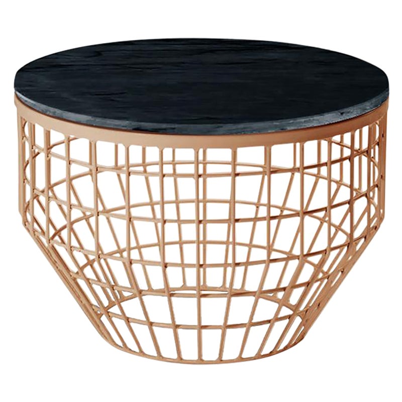 New Air Side Table, Mable Top with Polished Copper and Nero Marquina For Sale