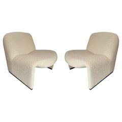 Pair of Slipper Chairs Alky Bouclé Fabric by Giancarlo Piretti, Italy, 1969