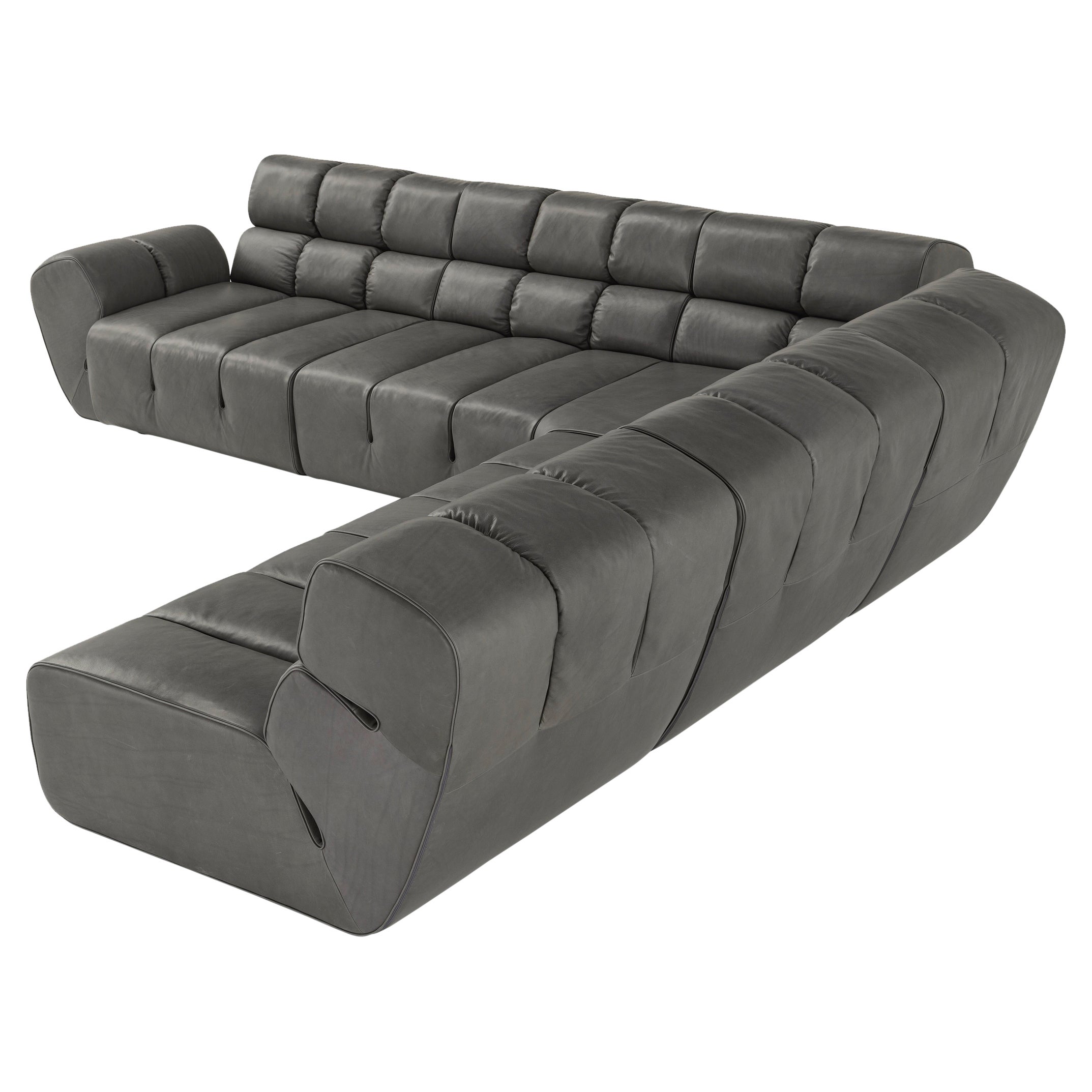 Contemporary Modular Sofa 'Palmo' by Amura Lab, Daino Leather 004