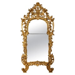 18th Century Italian Rococo Hand Carved Giltwood Mirror