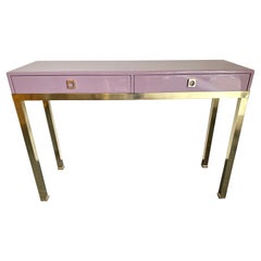 Vintage Lacquered Console Table and Brass by Guy Lefevre, France, 1970s