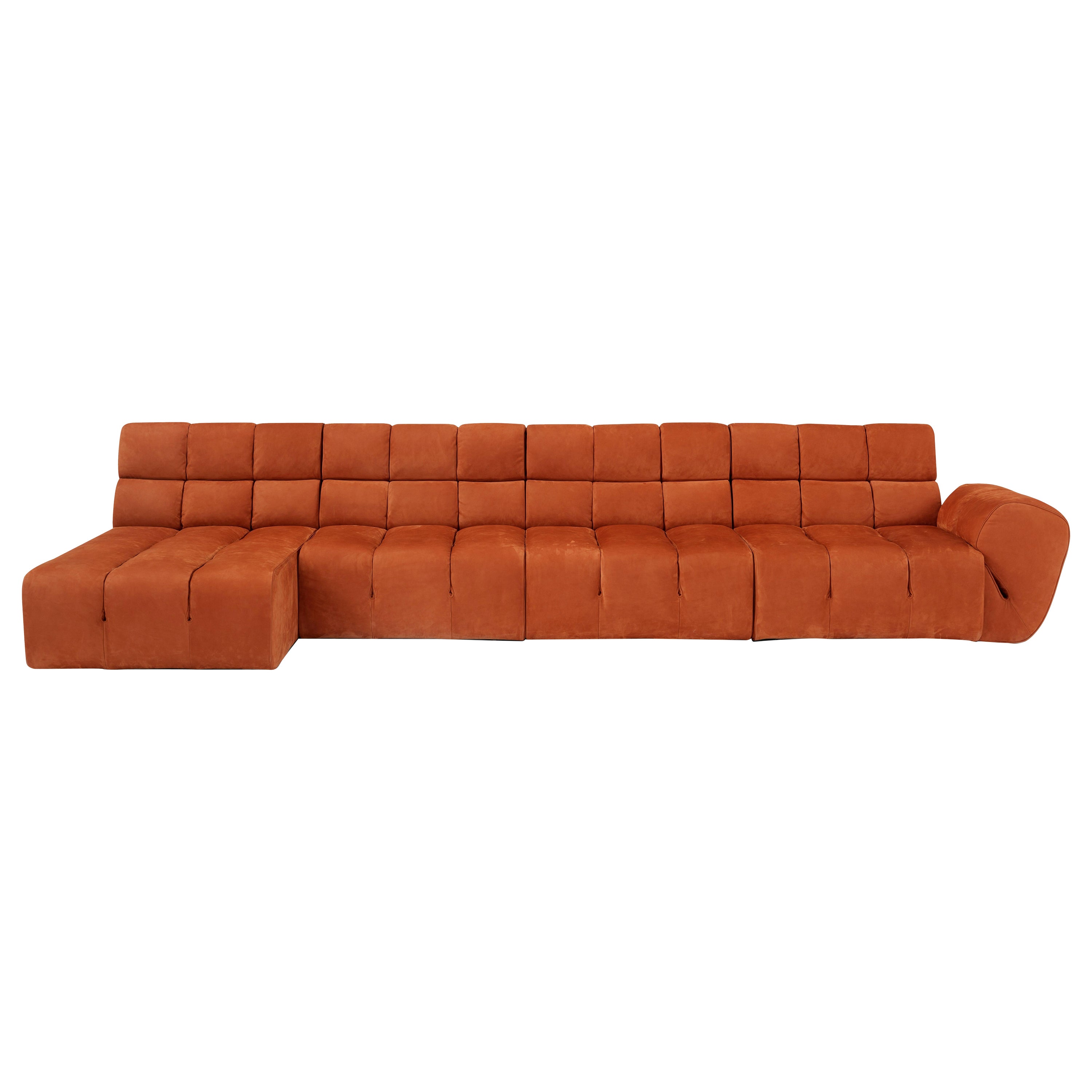 Contemporary Orange Sofa 'Palmo' by Amura Lab, Leather Nabuck 19 For Sale
