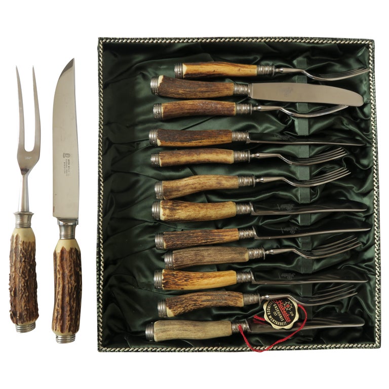 Meriden Cutlery Co Carving Set Stag & Sterling Late 19th Early 20th C?