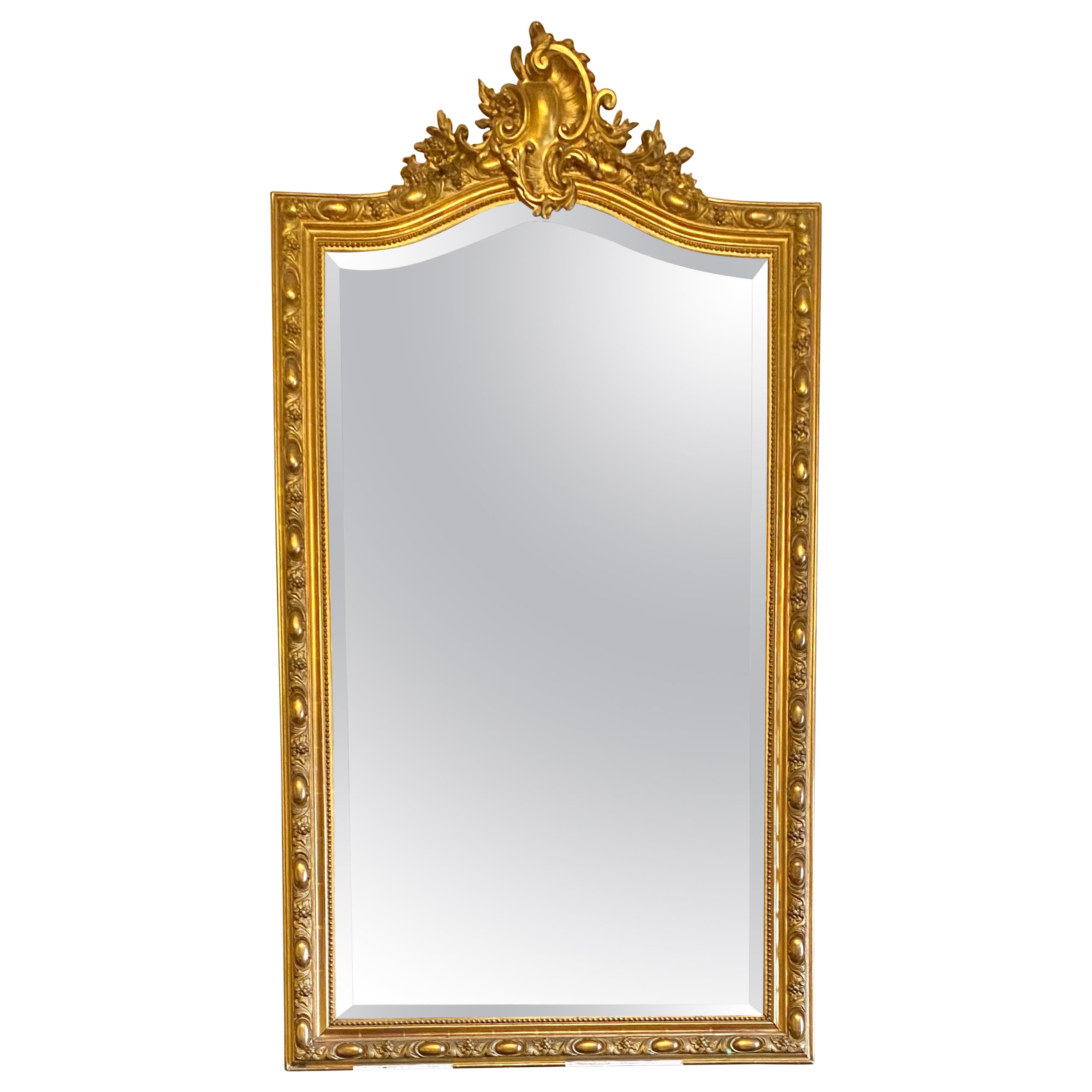 Monumental French Mirror Gilded with Gold Leaf Louis XV Style, Xixth France For Sale