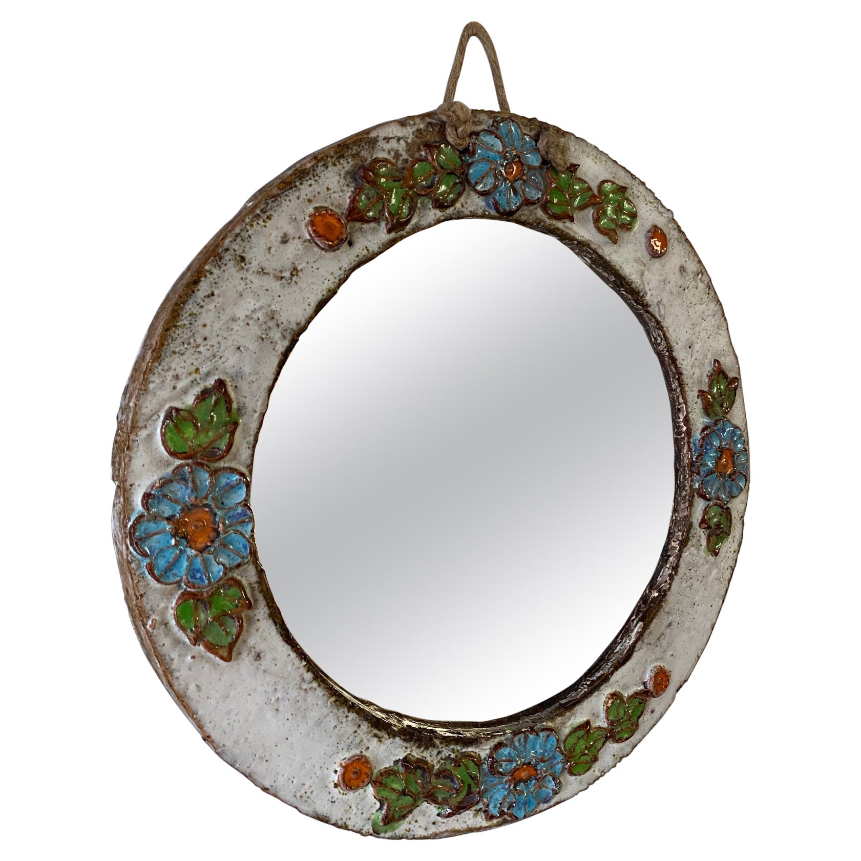 Ceramic Mirror by La Roue Vallauris, France, 1960s For Sale