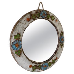 Vintage Ceramic Mirror by La Roue Vallauris, France, 1960s