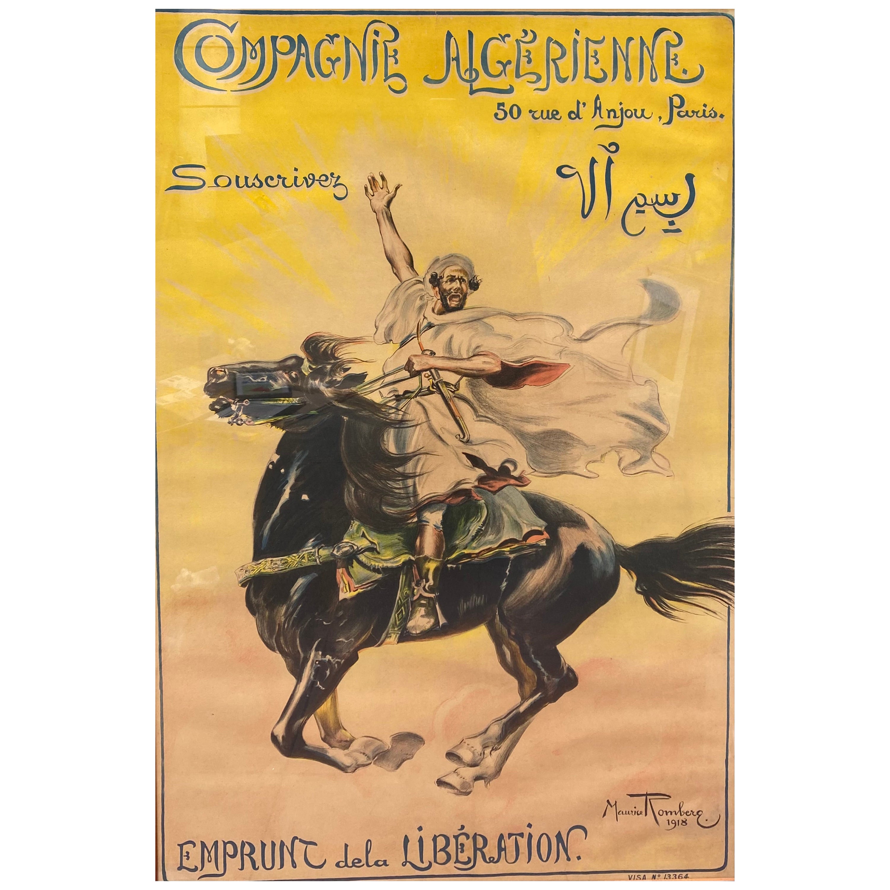 Poster Compagnie Algérienne, Maurice Romberg, 1918, Compagnie Algérienne  For Sale