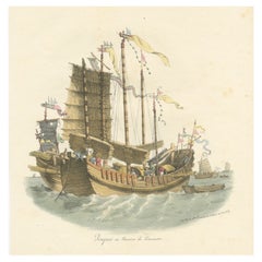 Antique Print of Chinese Junks or Merchant Ships