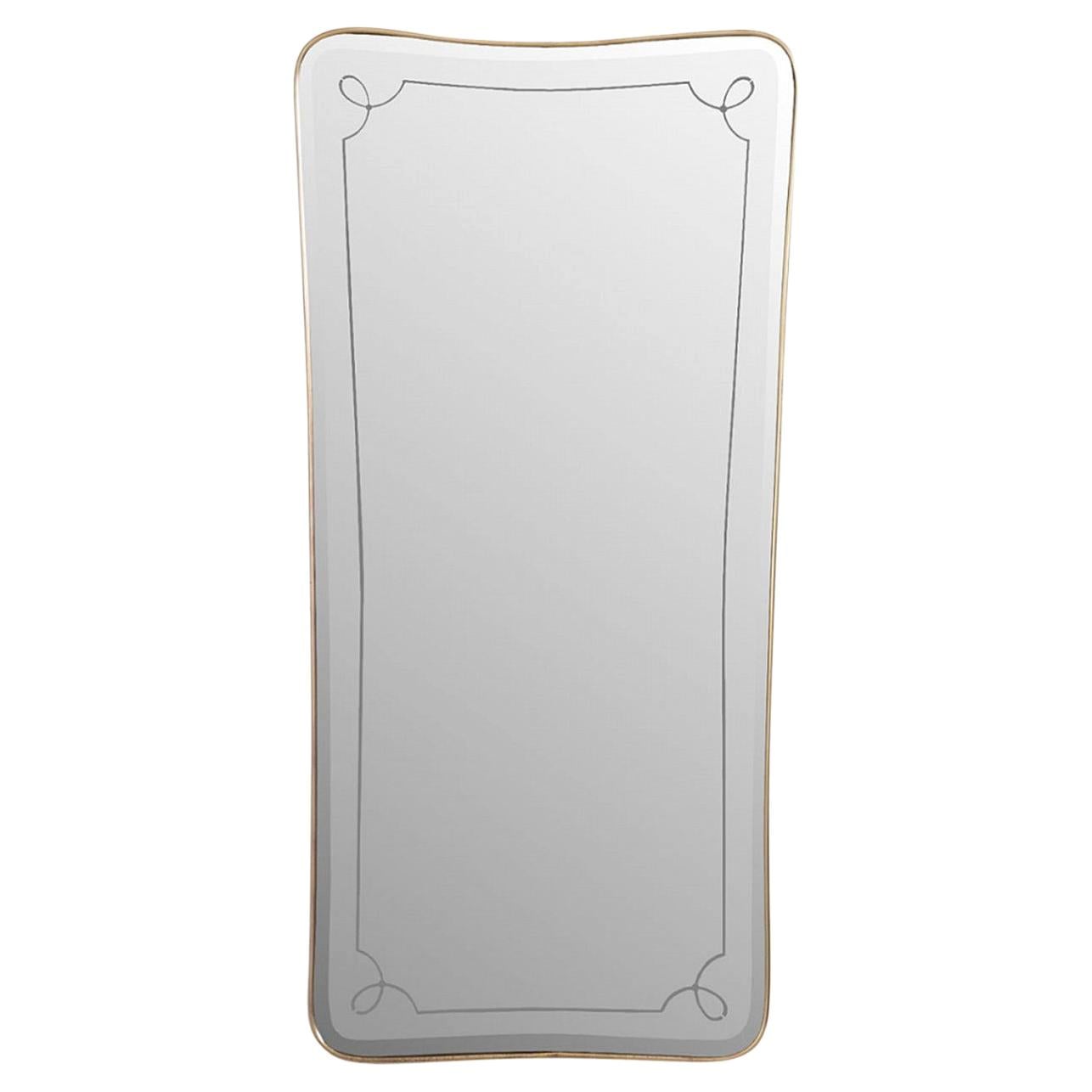 20th Century French Art Deco Asymmetrical Brass Wall Glass Mirror, Vintage Décor