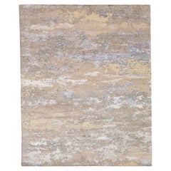 Beige Modern Rosewood Wool & Silk Rug with Abstract Motif