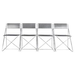 Set of 4 Minimalist Metal X-Line Chairs by Niels Jørgen Haugesen for Hybodan